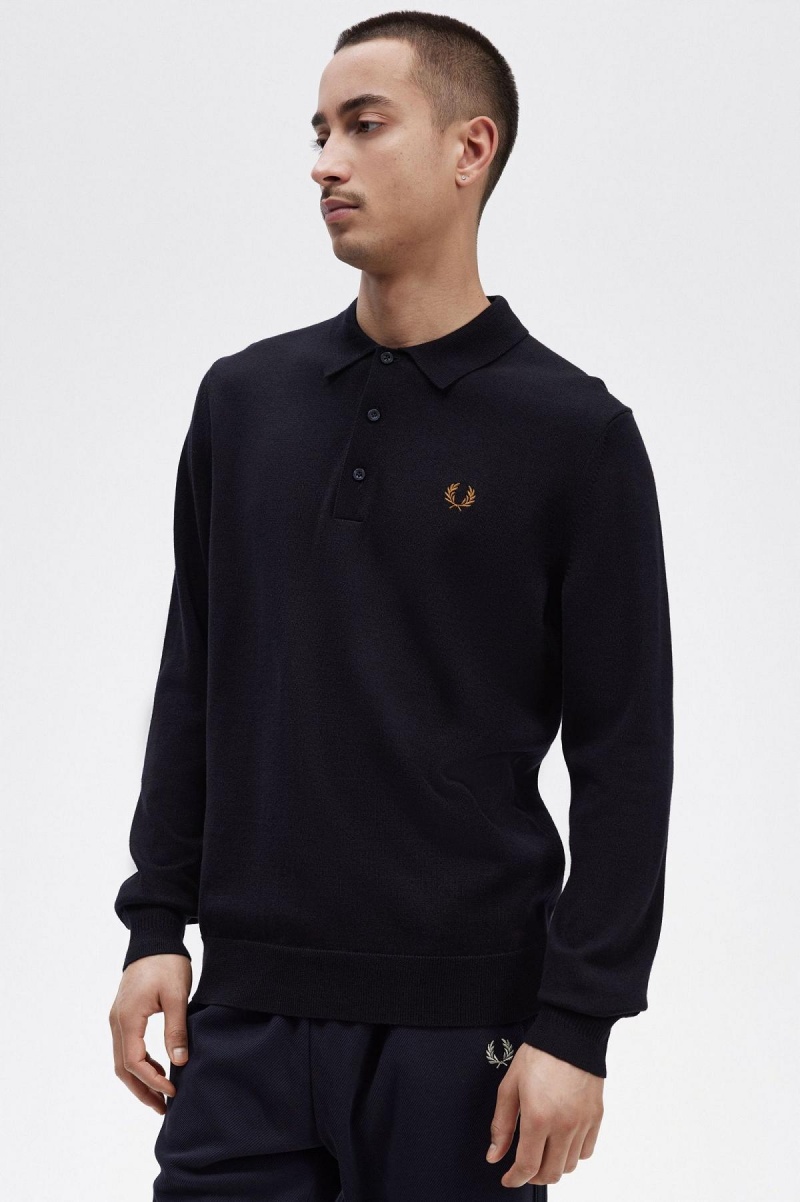 Fred Perry Long Sleeve Gestrickt Shirt Strickwaren Herren Navy | CHCIF55839