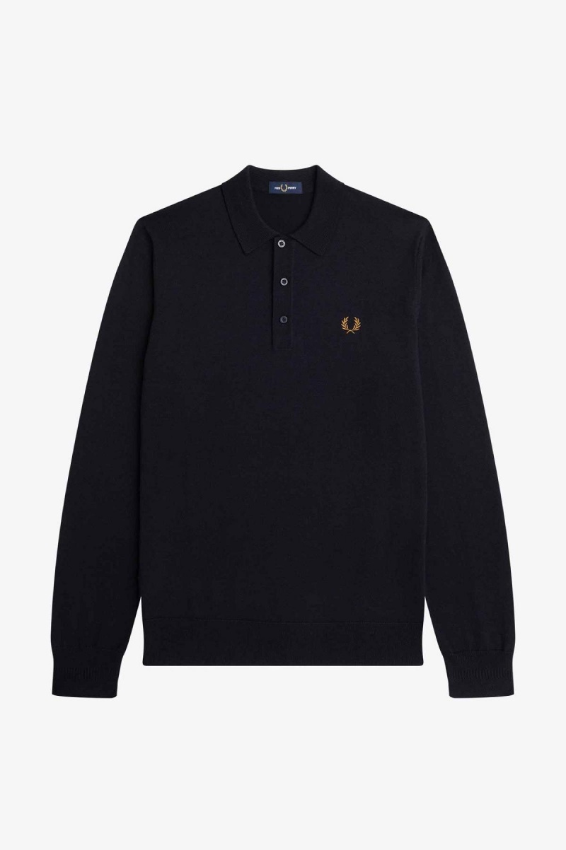 Fred Perry Long Sleeve Gestrickt Shirt Strickwaren Herren Navy | CHCIF55839