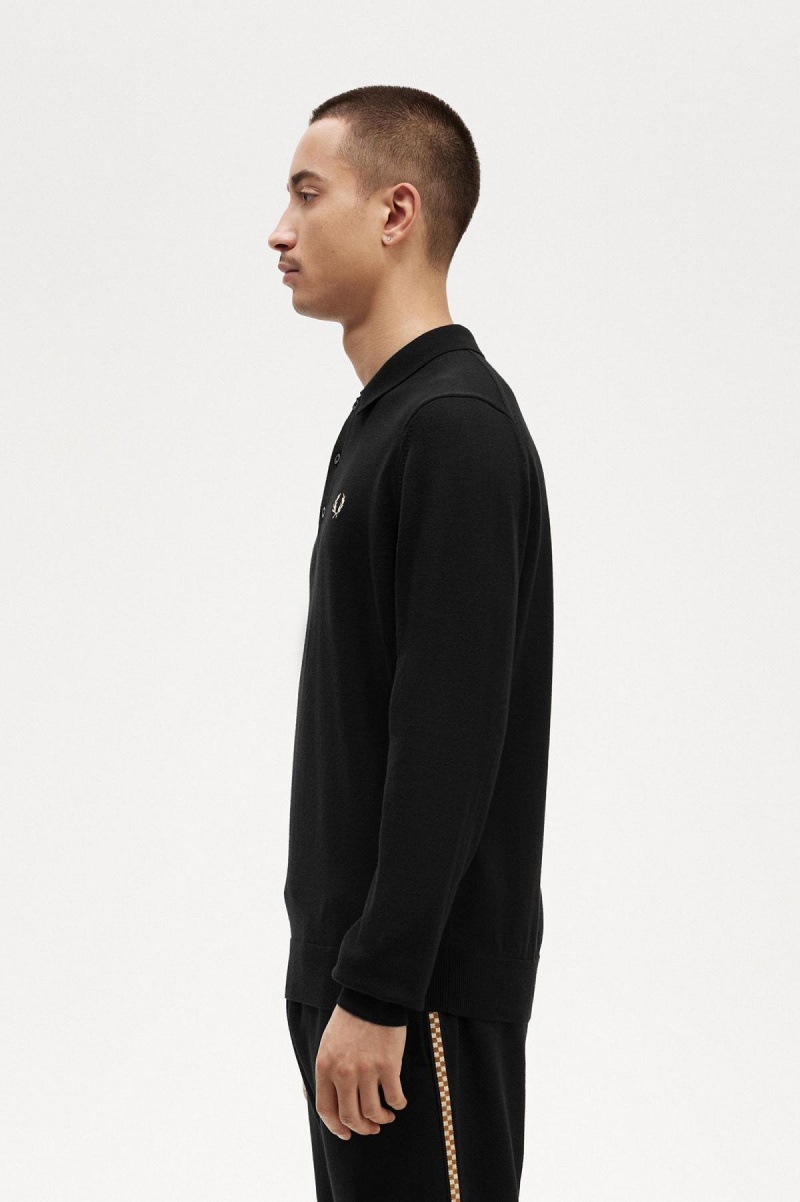 Fred Perry Long Sleeve Gestrickt Shirt Strickwaren Herren Schwarz | CHJVR35928