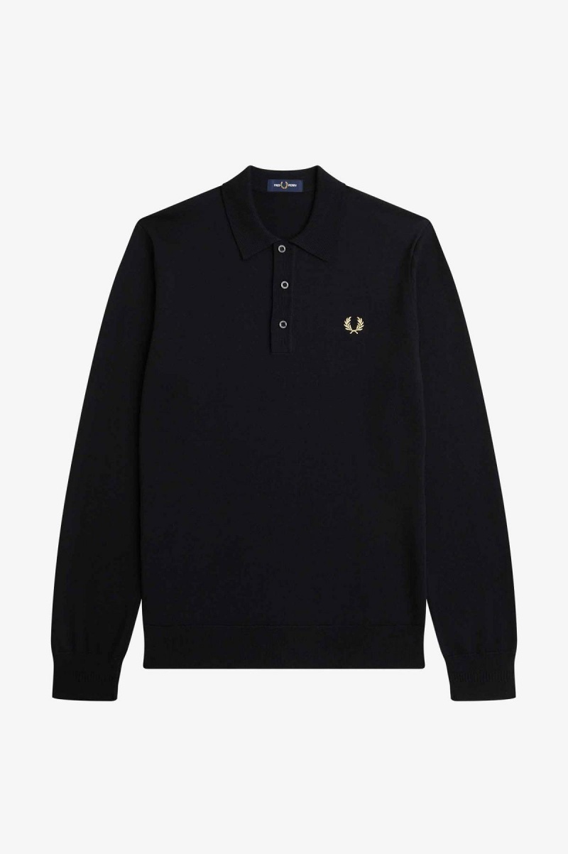 Fred Perry Long Sleeve Gestrickt Shirt Strickwaren Herren Schwarz | CHJVR35928
