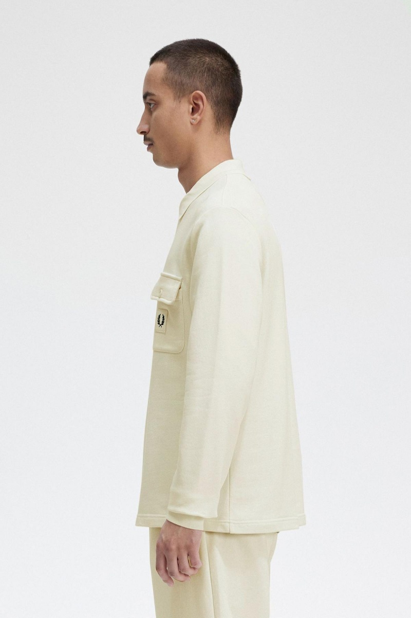 Fred Perry Long Sleeve Loopback Sweatshirts Herren Ecru | CHEGJ88891