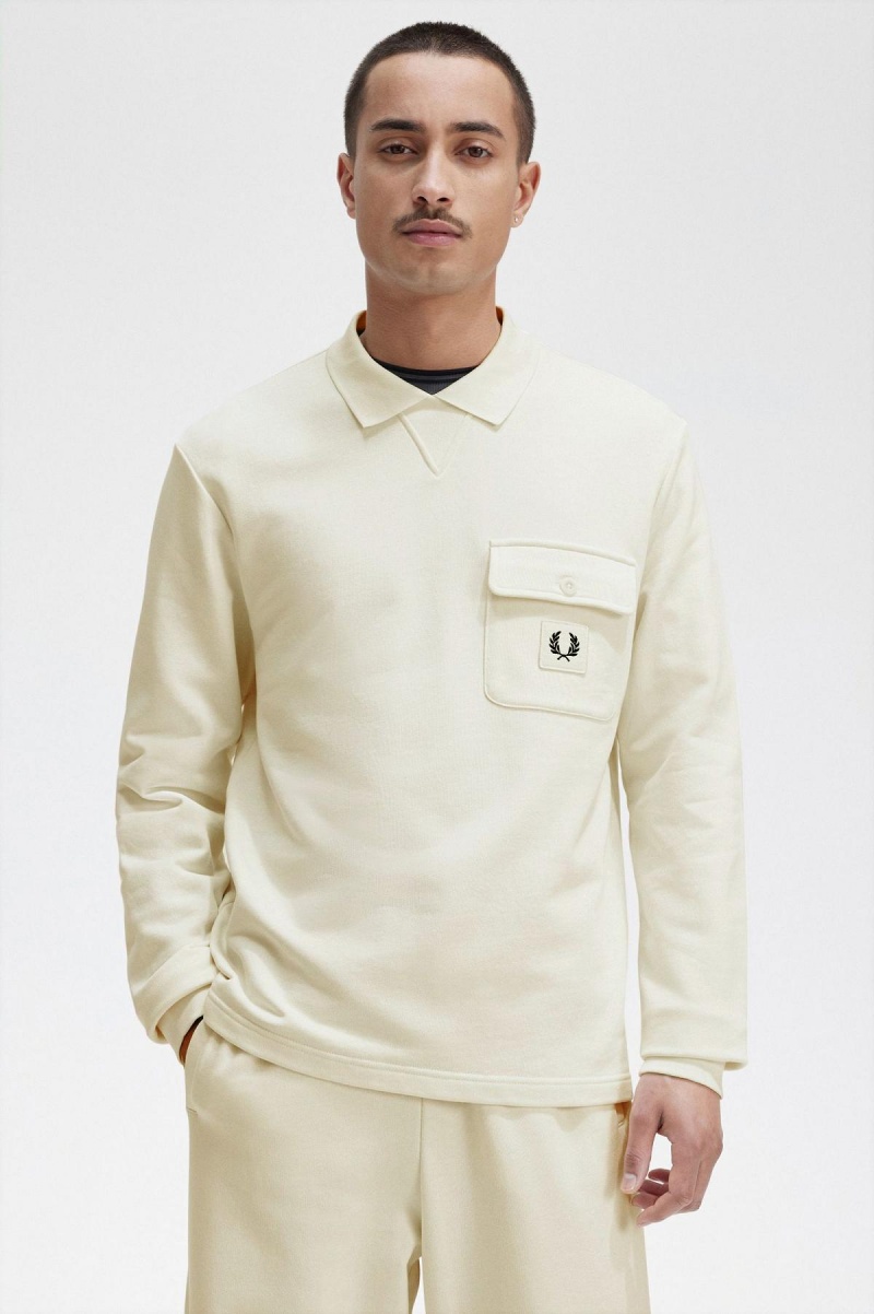 Fred Perry Long Sleeve Loopback Sweatshirts Herren Ecru | CHEGJ88891
