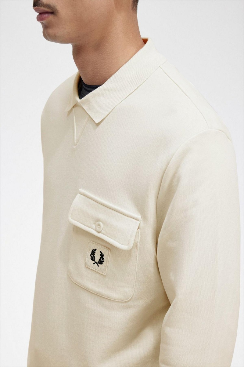 Fred Perry Long Sleeve Loopback Sweatshirts Herren Ecru | CHEGJ88891
