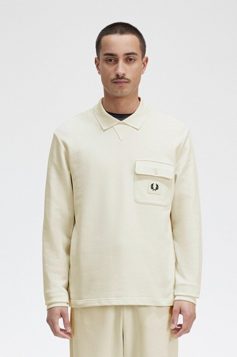 Fred Perry Long Sleeve Loopback Sweatshirts Herren Ecru | CHEGJ88891