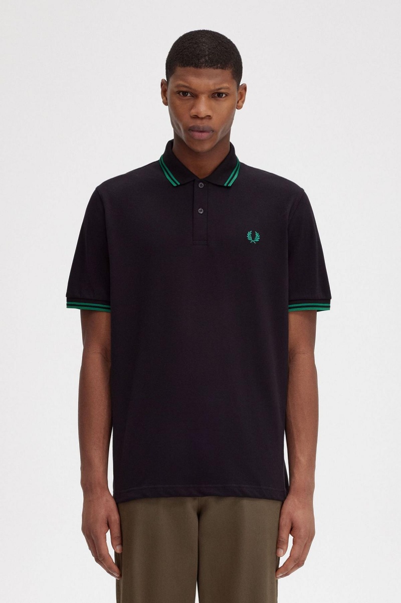 Fred Perry M12 Fred Perry Shirt Herren Schwarz Grün Grün | CHNEJ34480
