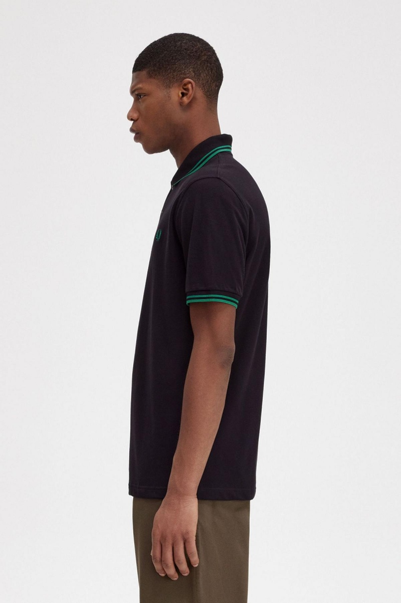 Fred Perry M12 Fred Perry Shirt Herren Schwarz Grün Grün | CHNEJ34480