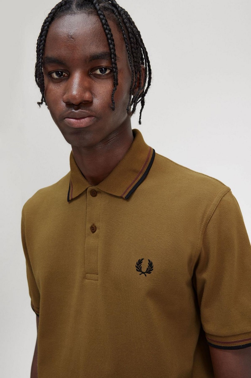 Fred Perry M12 Polo Shirts Herren Dunkelbraun Schwarz | CHEAH75081