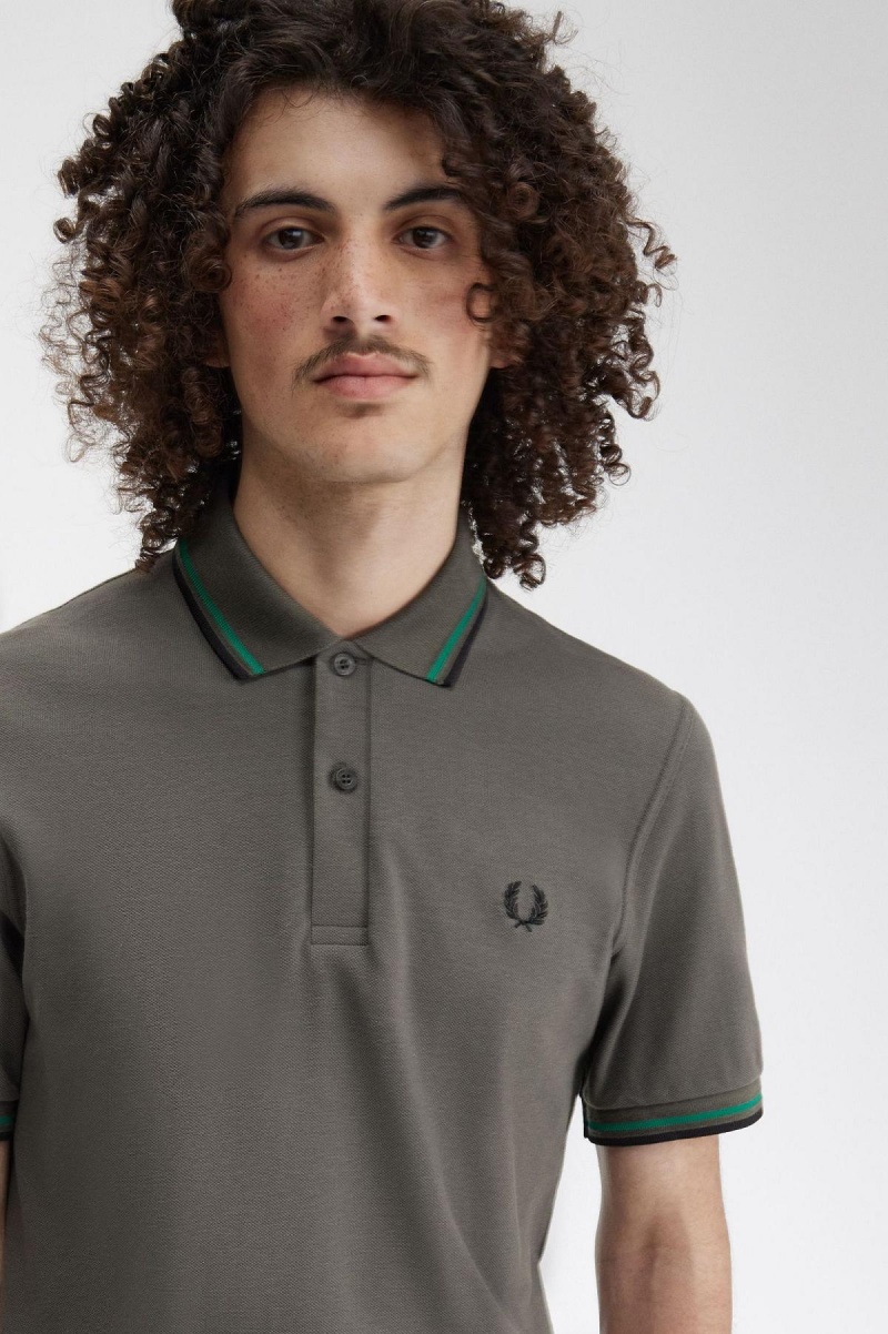 Fred Perry M12 Polo Shirts Herren Grün Grün Schwarz | PCHER75920