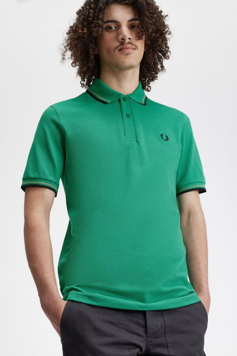 Fred Perry M12 Polo Shirts Herren Grün Grün Schwarz | GCHUC69176