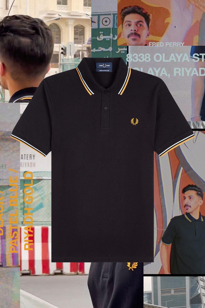 Fred Perry M12 Polo Shirts Herren Schwarz Blau Gold | CHJZR81654