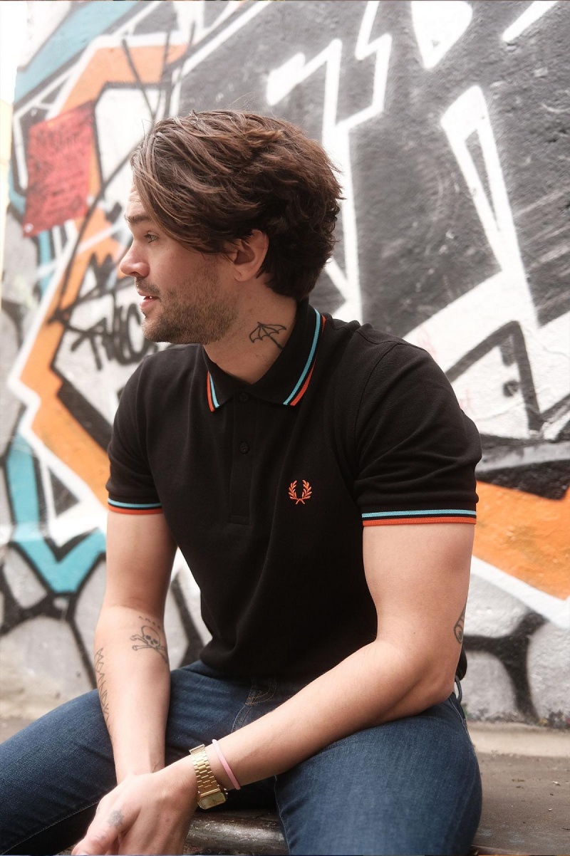 Fred Perry M12 Polo Shirts Herren Schwarz Blau Orange | CHCIF79317