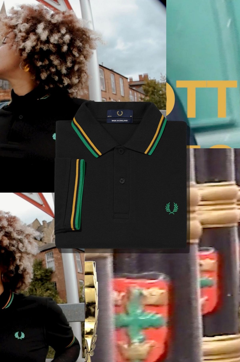 Fred Perry M12 Polo Shirts Herren Schwarz Gold Grün | FCHUI49488