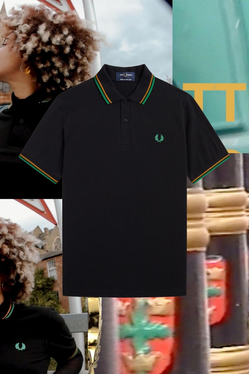 Fred Perry M12 Polo Shirts Herren Schwarz Gold Grün | FCHUI49488