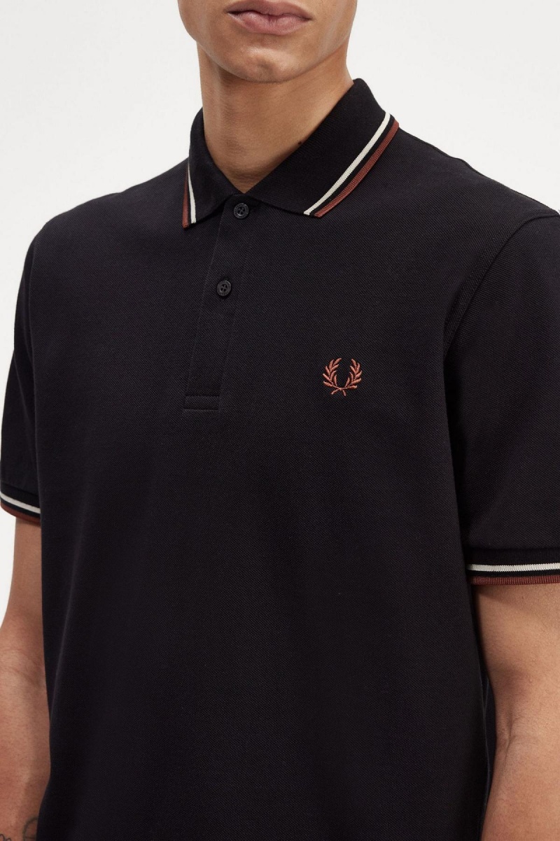 Fred Perry M12 Polo Shirts Herren Schwarz Braun | BCHSD83779