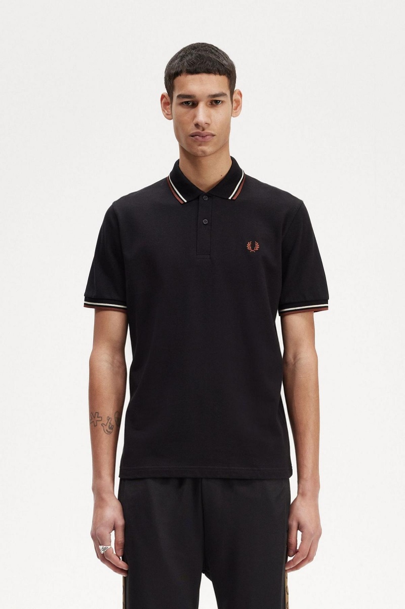 Fred Perry M12 Polo Shirts Herren Schwarz Braun | BCHSD83779