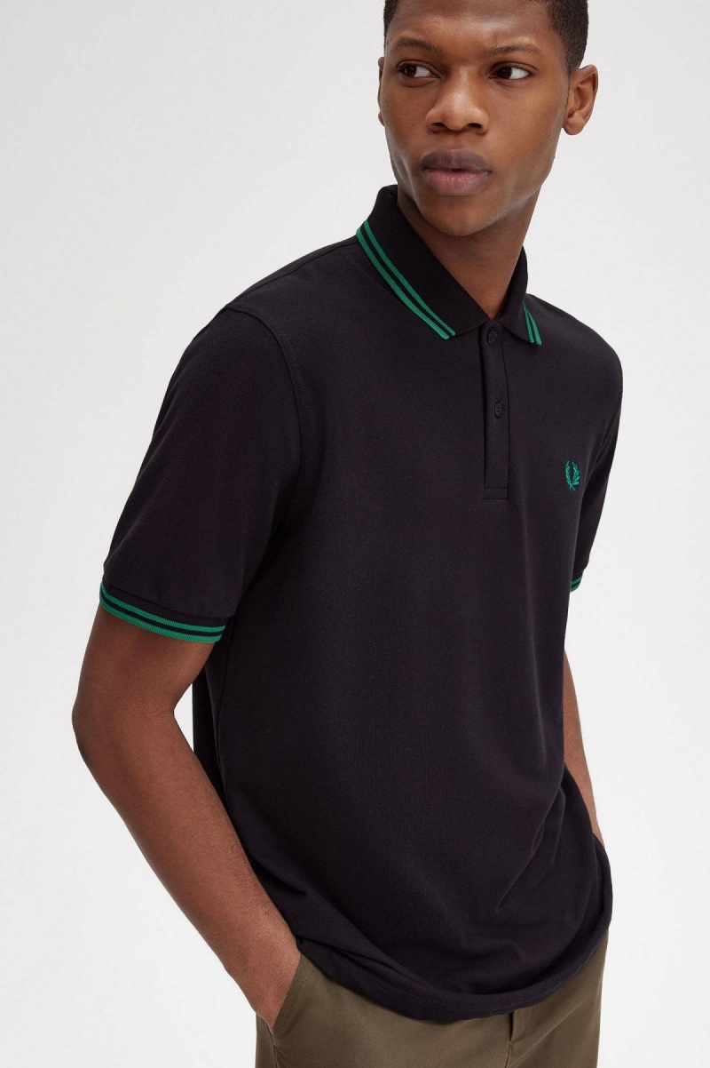 Fred Perry M12 Polo Shirts Herren Schwarz Grün Grün | ACHWC32562