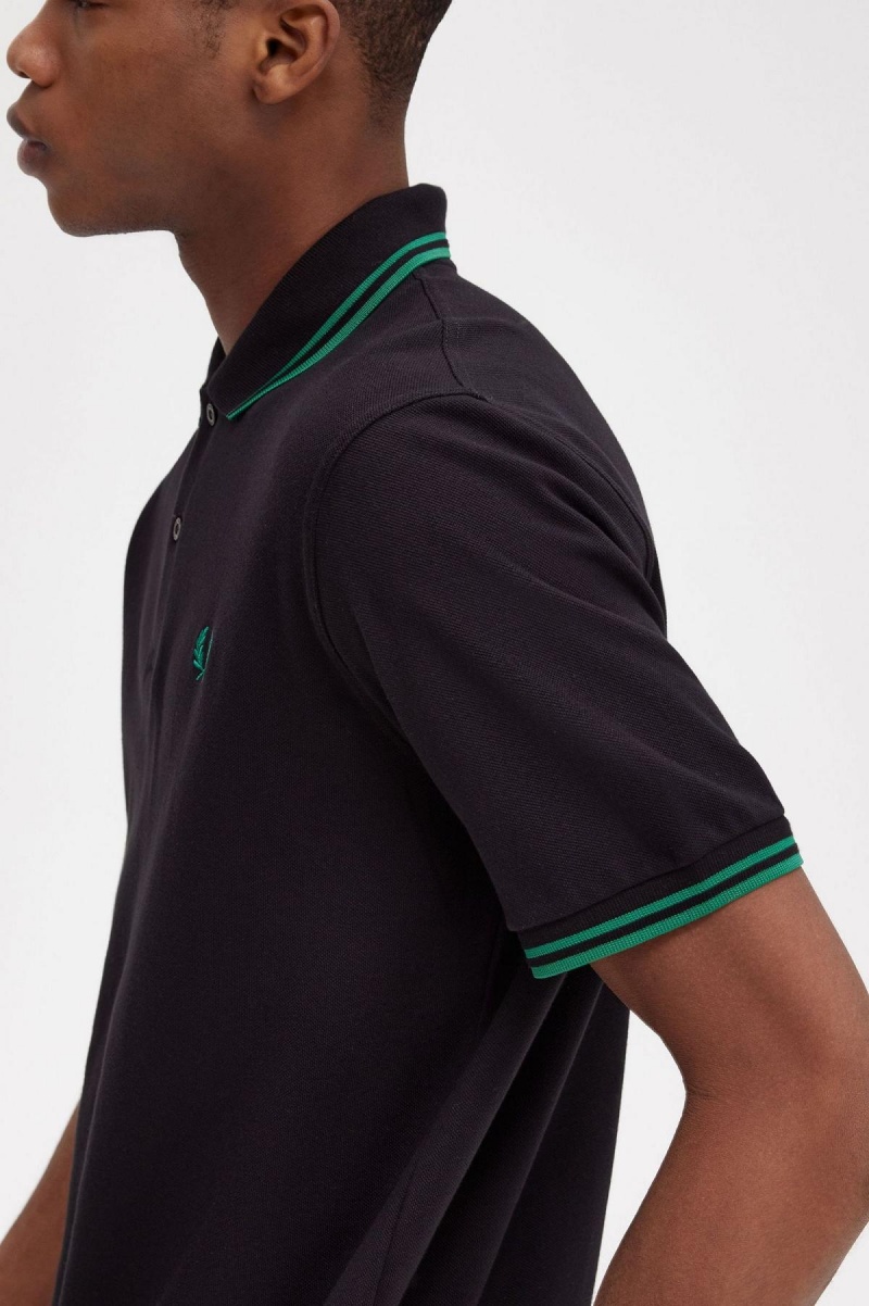 Fred Perry M12 Polo Shirts Herren Schwarz Grün Grün | ACHWC32562