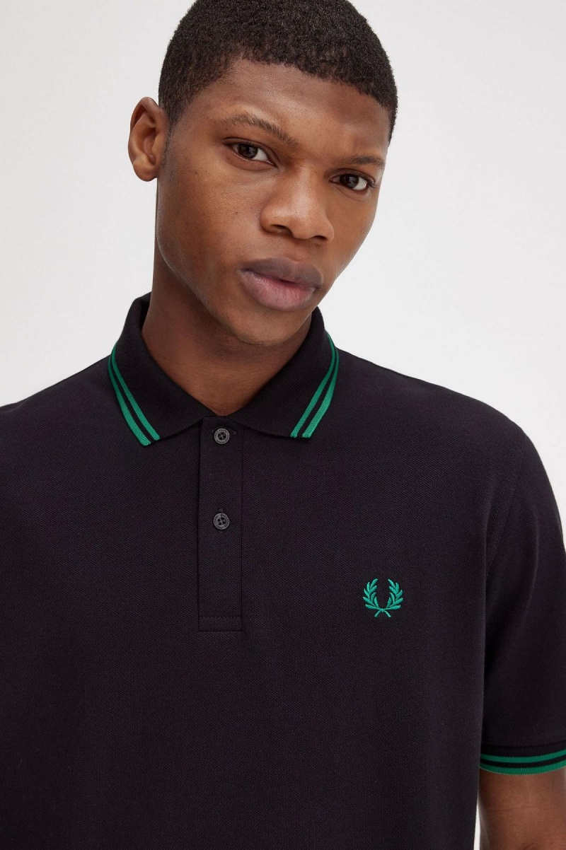 Fred Perry M12 Polo Shirts Herren Schwarz Grün Grün | ACHWC32562