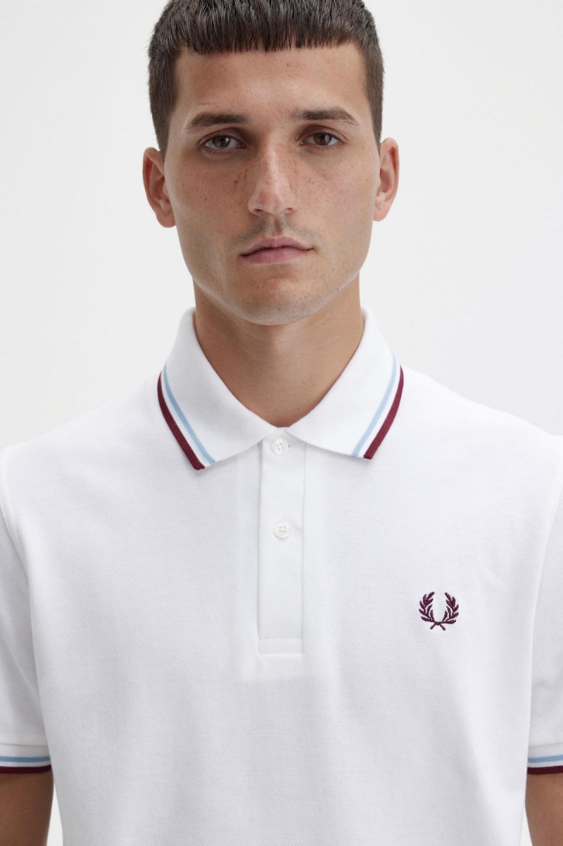Fred Perry M12 Polo Shirts Herren Weiß Bordeaux | YCHGT98492