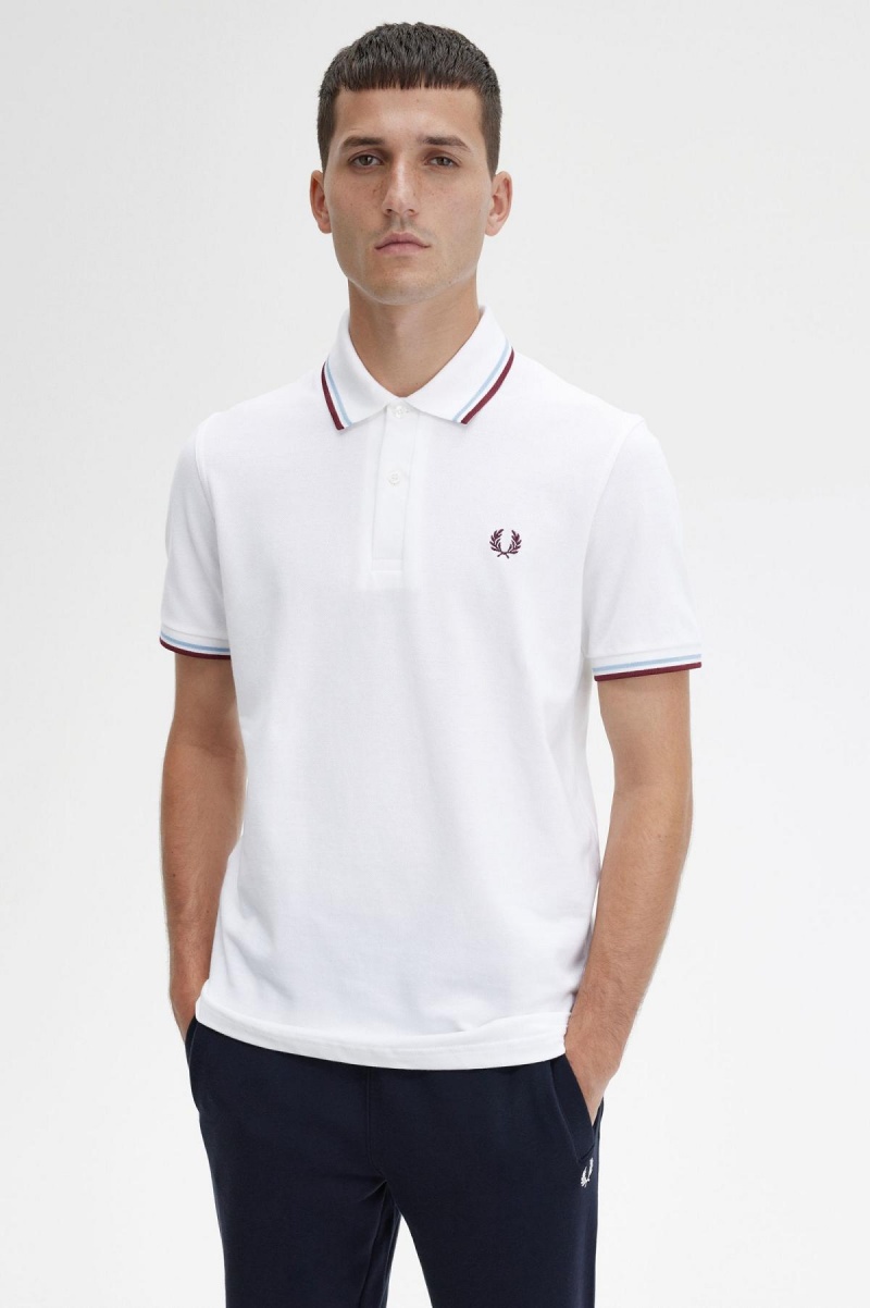 Fred Perry M12 Polo Shirts Herren Weiß Bordeaux | YCHGT98492