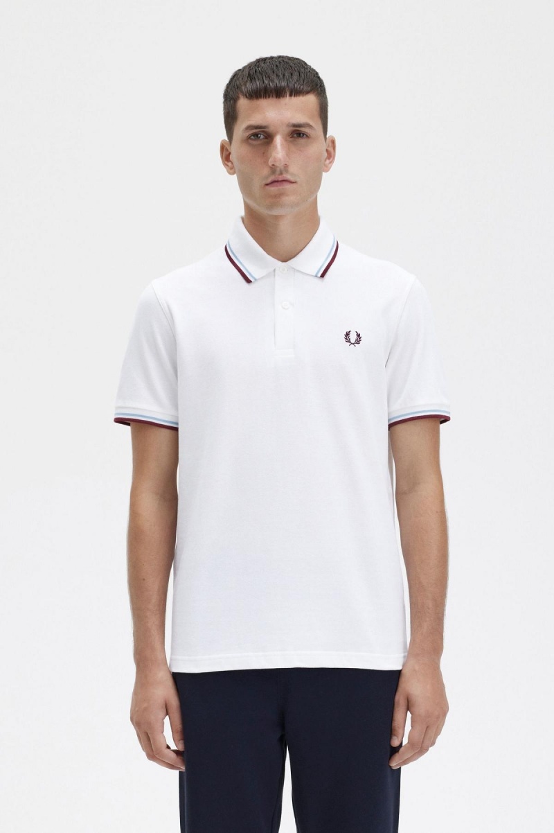 Fred Perry M12 Polo Shirts Herren Weiß Bordeaux | YCHGT98492