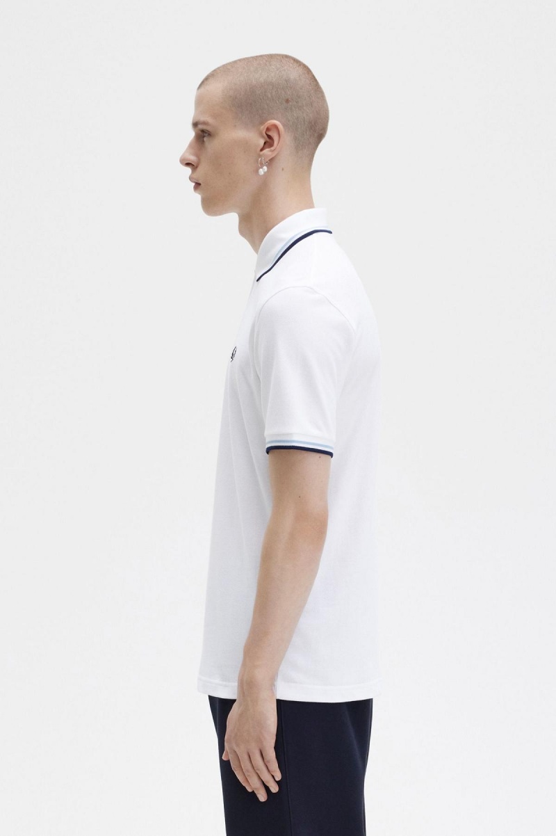 Fred Perry M12 Polo Shirts Herren Weiß Navy | BCHSD32919