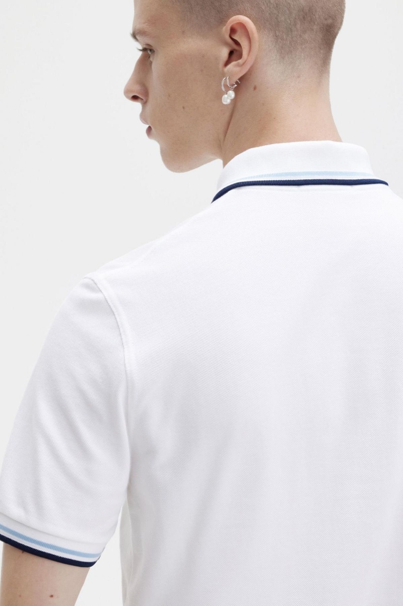 Fred Perry M12 Polo Shirts Herren Weiß Navy | BCHSD32919