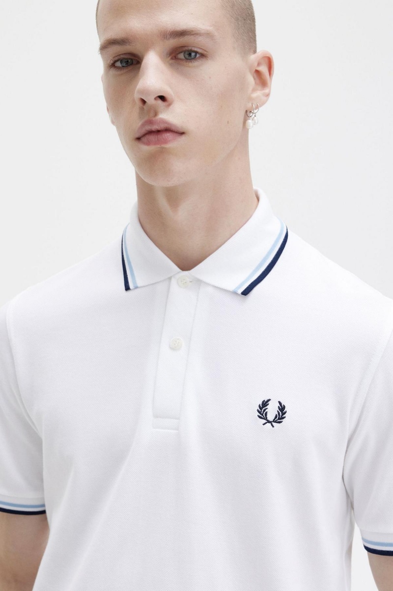 Fred Perry M12 Polo Shirts Herren Weiß Navy | BCHSD32919