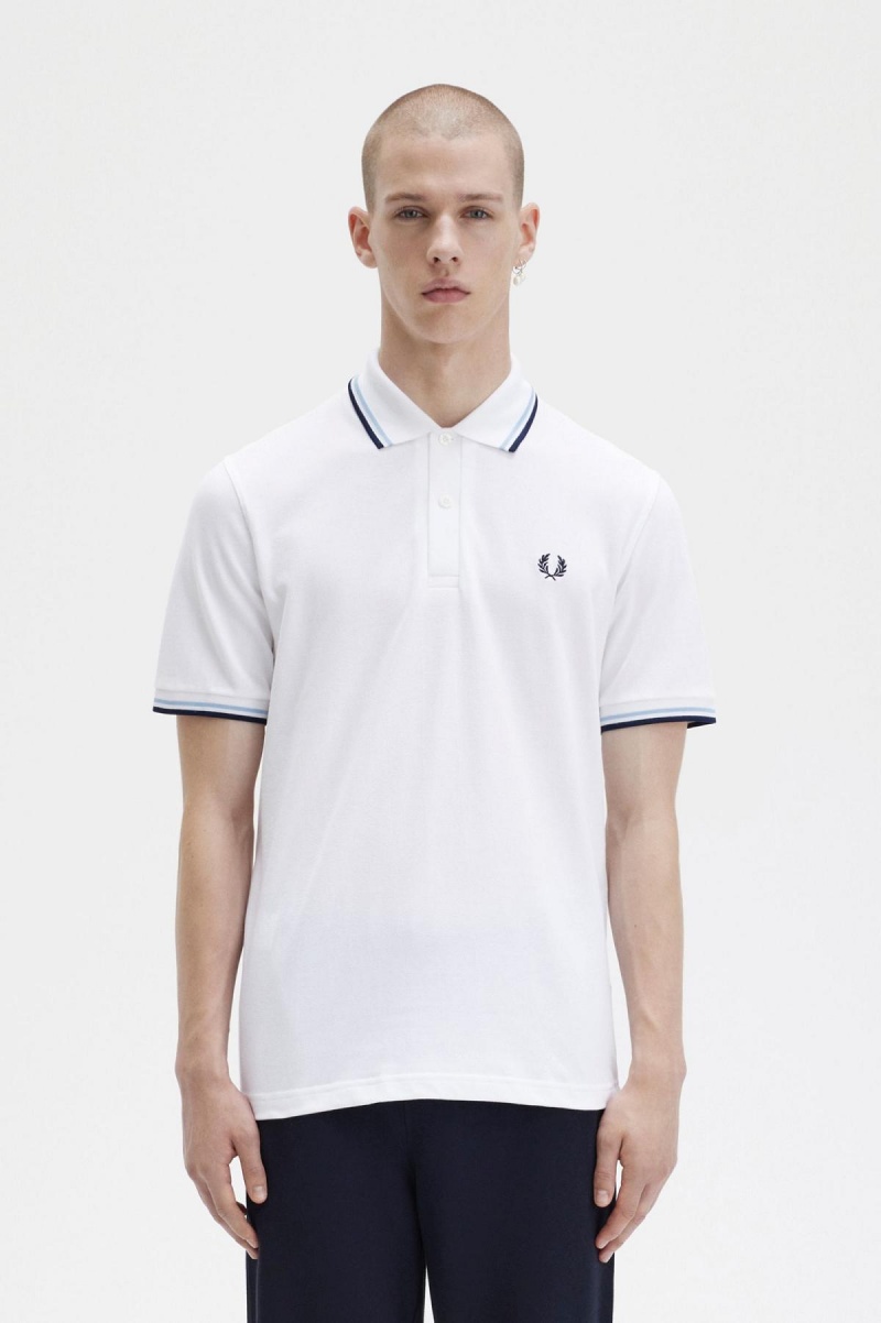 Fred Perry M12 Polo Shirts Herren Weiß Navy | BCHSD32919