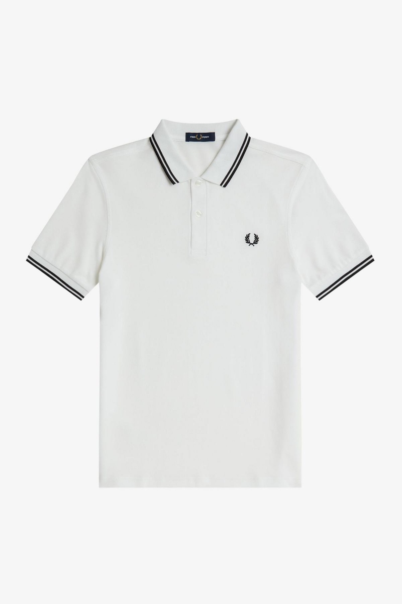 Fred Perry M3600 Fred Perry Shirt Herren Weiß Schwarz Schwarz | CHJBT88256