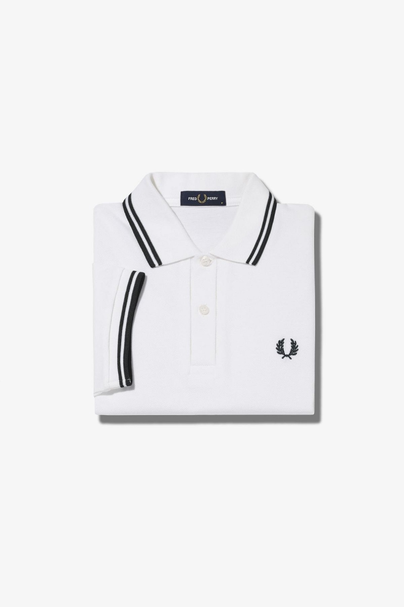 Fred Perry M3600 Fred Perry Shirt Herren Weiß Schwarz Schwarz | CHJBT88256