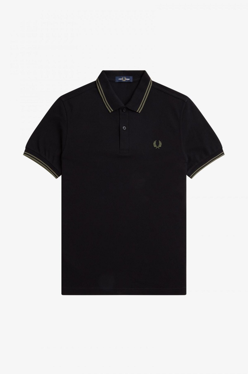 Fred Perry M3600 Fred Perry Shirt Herren Schwarz Grün Grün | CHJBT65861