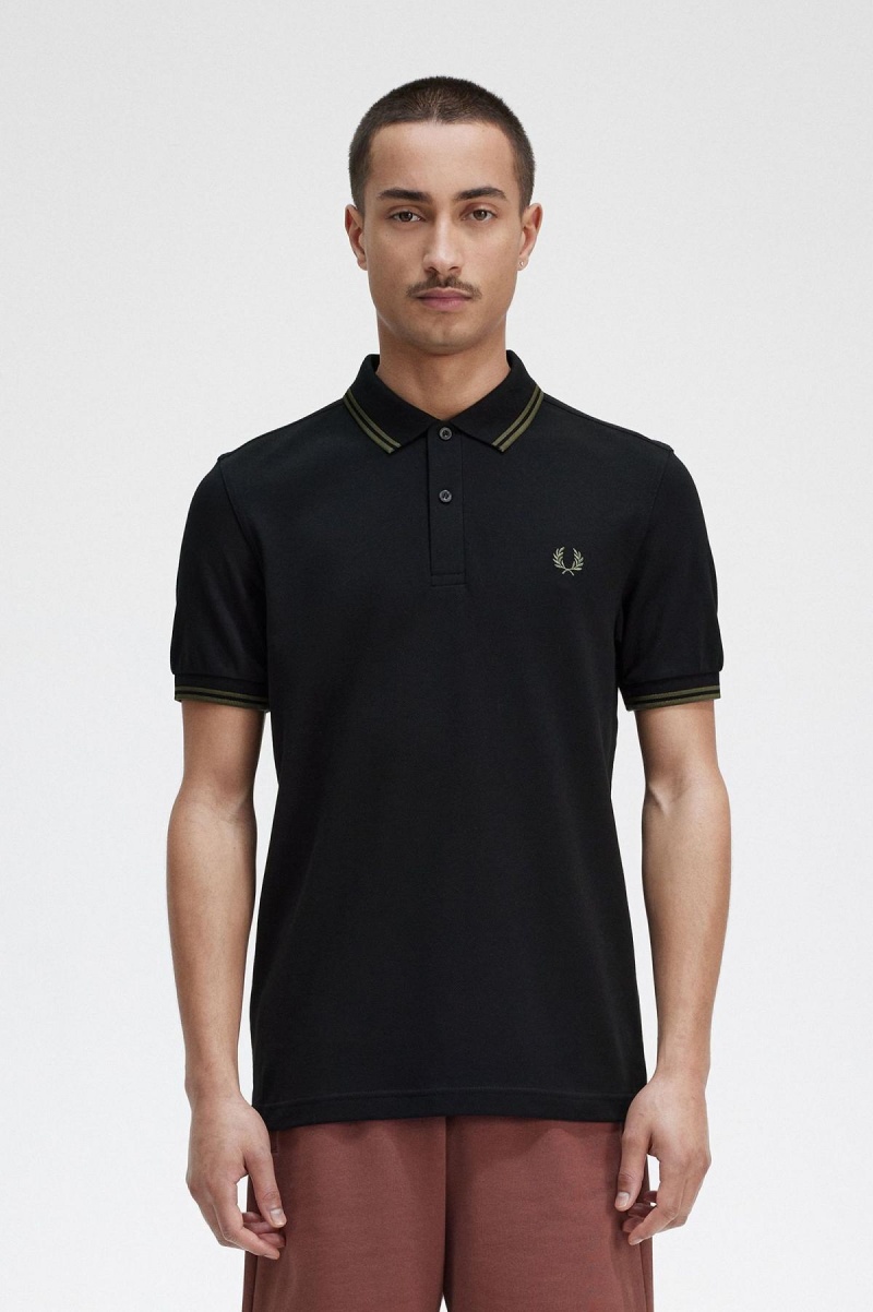 Fred Perry M3600 Fred Perry Shirt Herren Schwarz Grün Grün | CHJBT65861