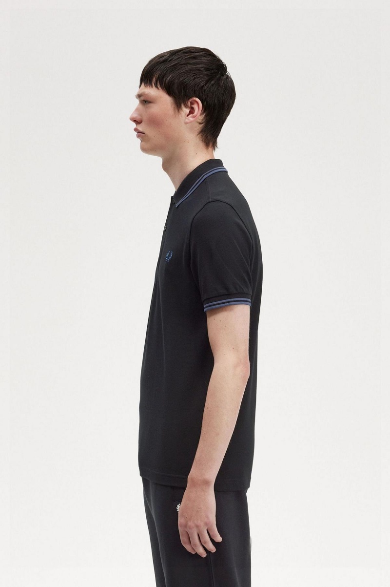 Fred Perry M3600 Fred Perry Shirt Herren Schwarz Blau Blau | CHEAH64727