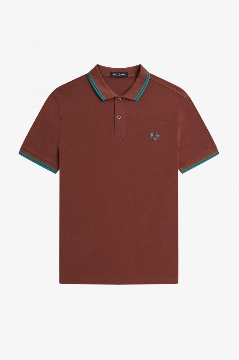 Fred Perry M3600 Fred Perry Shirt Herren Braun Tiefesmintfarben Tiefesmintfarben | CHEAH30037