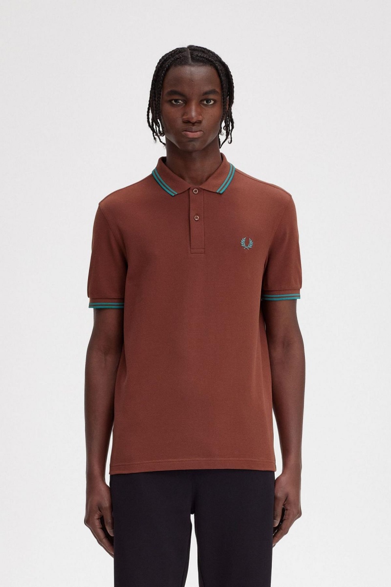 Fred Perry M3600 Fred Perry Shirt Herren Braun Tiefesmintfarben Tiefesmintfarben | CHEAH30037