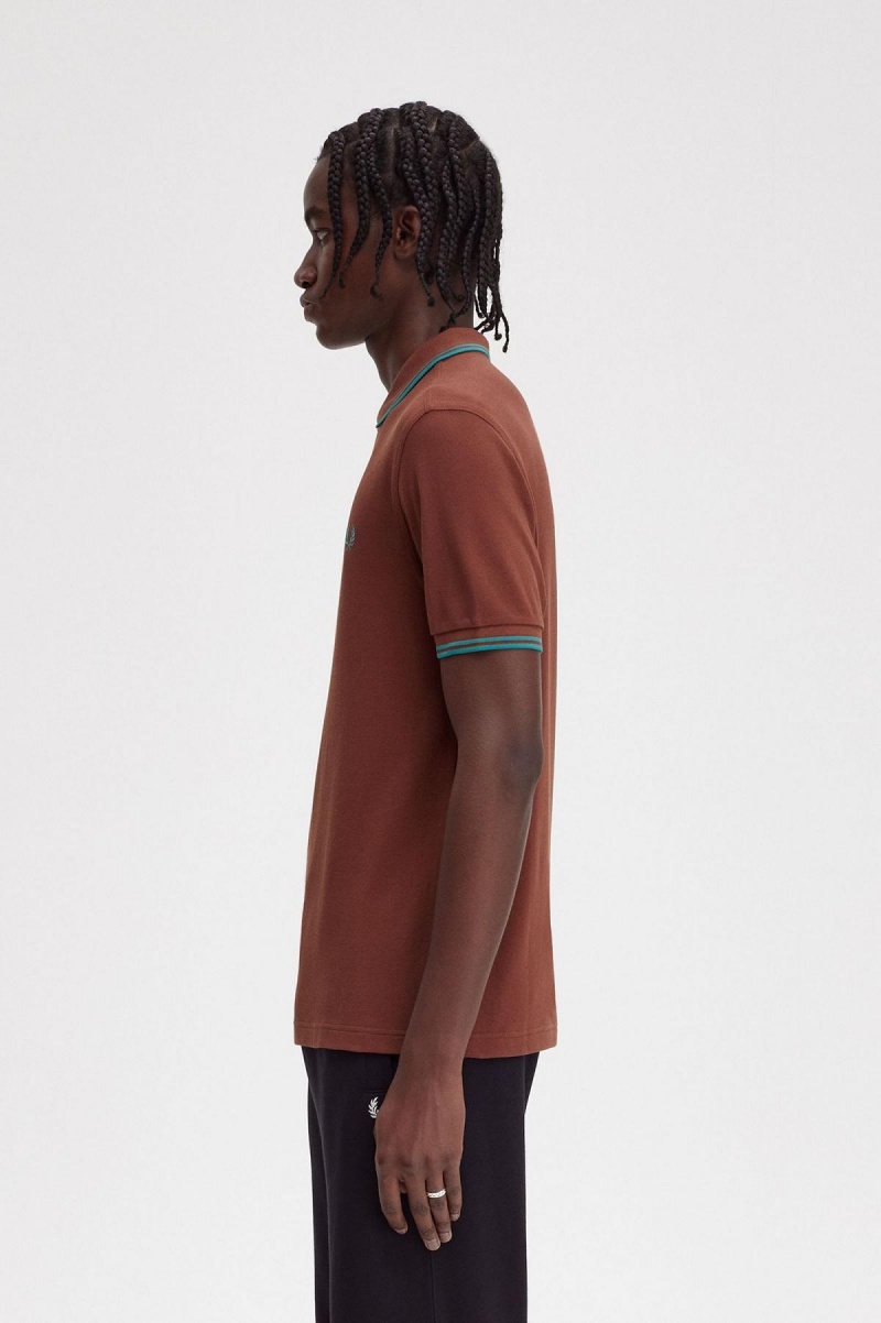 Fred Perry M3600 Fred Perry Shirt Herren Braun Tiefesmintfarben Tiefesmintfarben | CHEAH30037