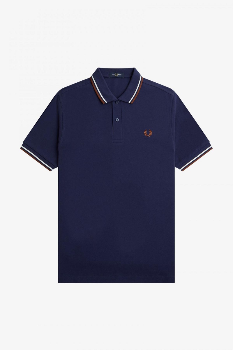 Fred Perry M3600 Fred Perry Shirt Herren Navy Braun | PCHQX87262