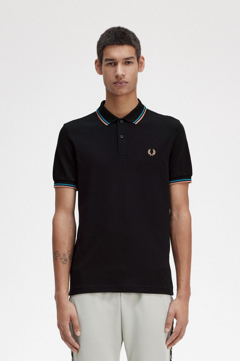 Fred Perry M3600 Fred Perry Shirt Herren Schwarz Blau Hell | SCHNY13495