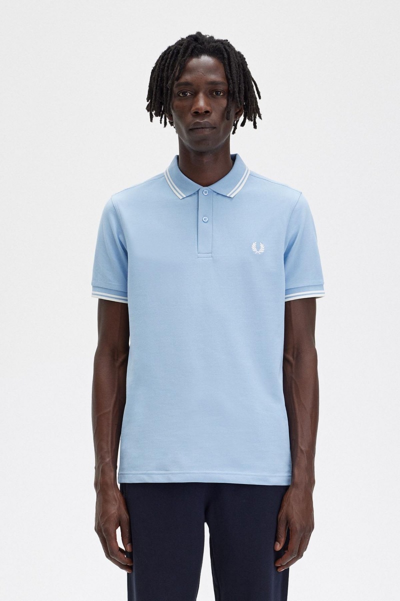 Fred Perry M3600 Fred Perry Shirt Herren Blau Weiß Weiß | UCHTG47971