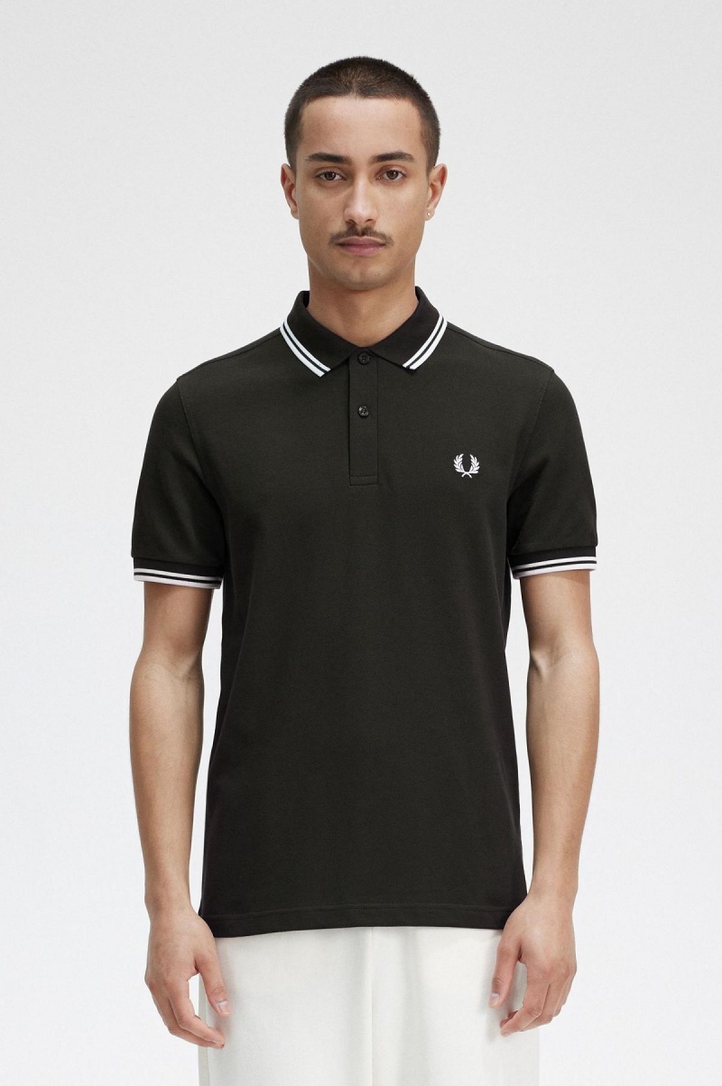 Fred Perry M3600 Fred Perry Shirt Herren Grün Weiß Weiß | GCHEC71217