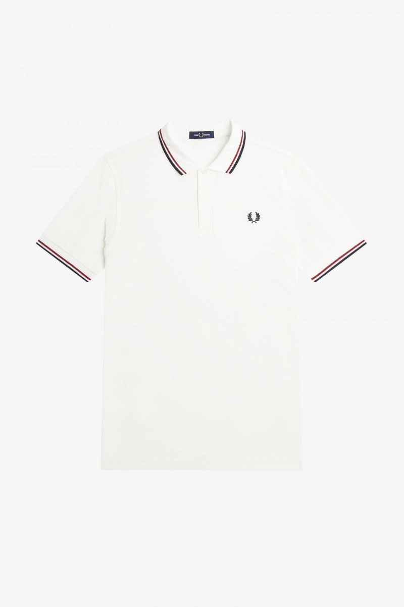 Fred Perry M3600 Fred Perry Shirt Herren Weiß Rot Navy | CHJZR56132