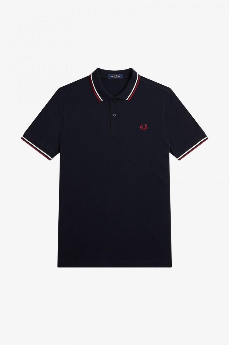 Fred Perry M3600 Fred Perry Shirt Herren Navy Weiß Rot | TCHPQ84678