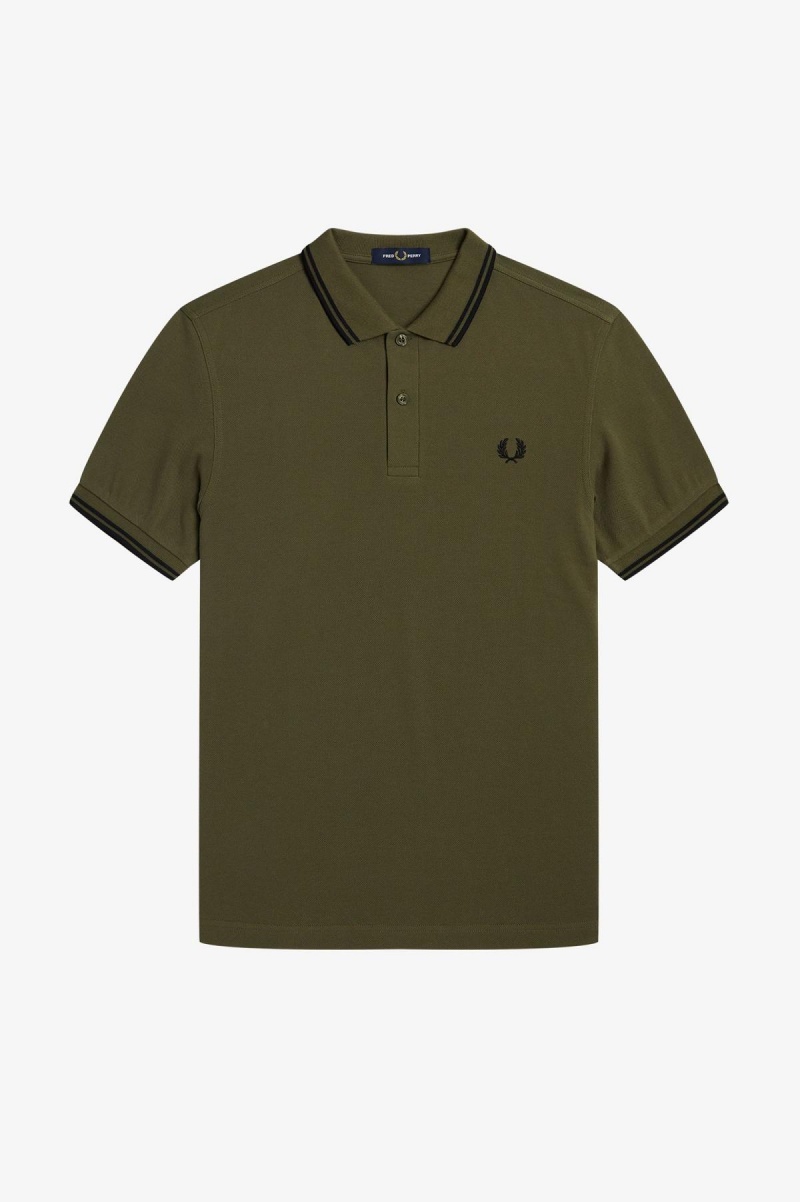 Fred Perry M3600 Fred Perry Shirt Herren Grün Schwarz Schwarz | XCHGW92383