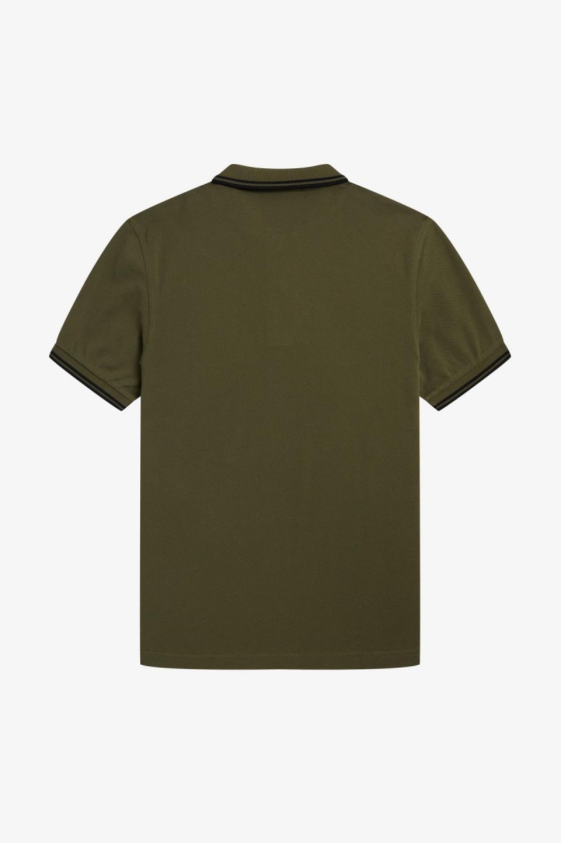 Fred Perry M3600 Fred Perry Shirt Herren Grün Schwarz Schwarz | XCHGW92383