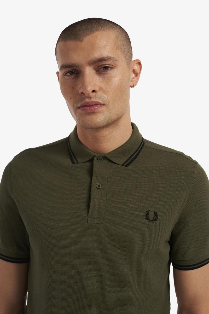 Fred Perry M3600 Fred Perry Shirt Herren Grün Schwarz Schwarz | XCHGW92383