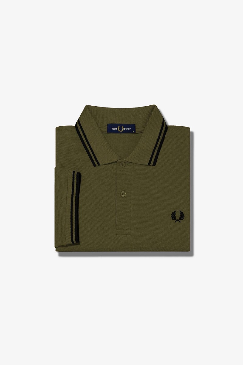 Fred Perry M3600 Fred Perry Shirt Herren Grün Schwarz Schwarz | XCHGW92383