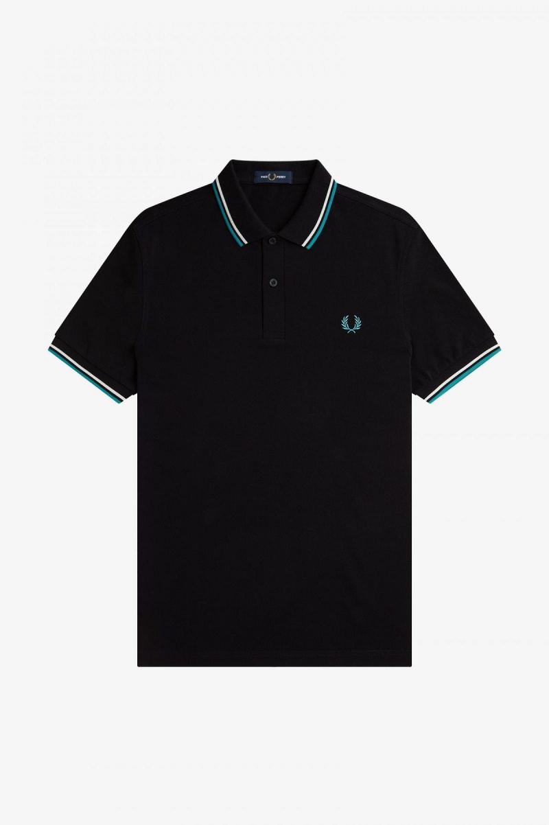 Fred Perry M3600 Fred Perry Shirt Herren Schwarz Tiefesmintfarben | FCHHY85143