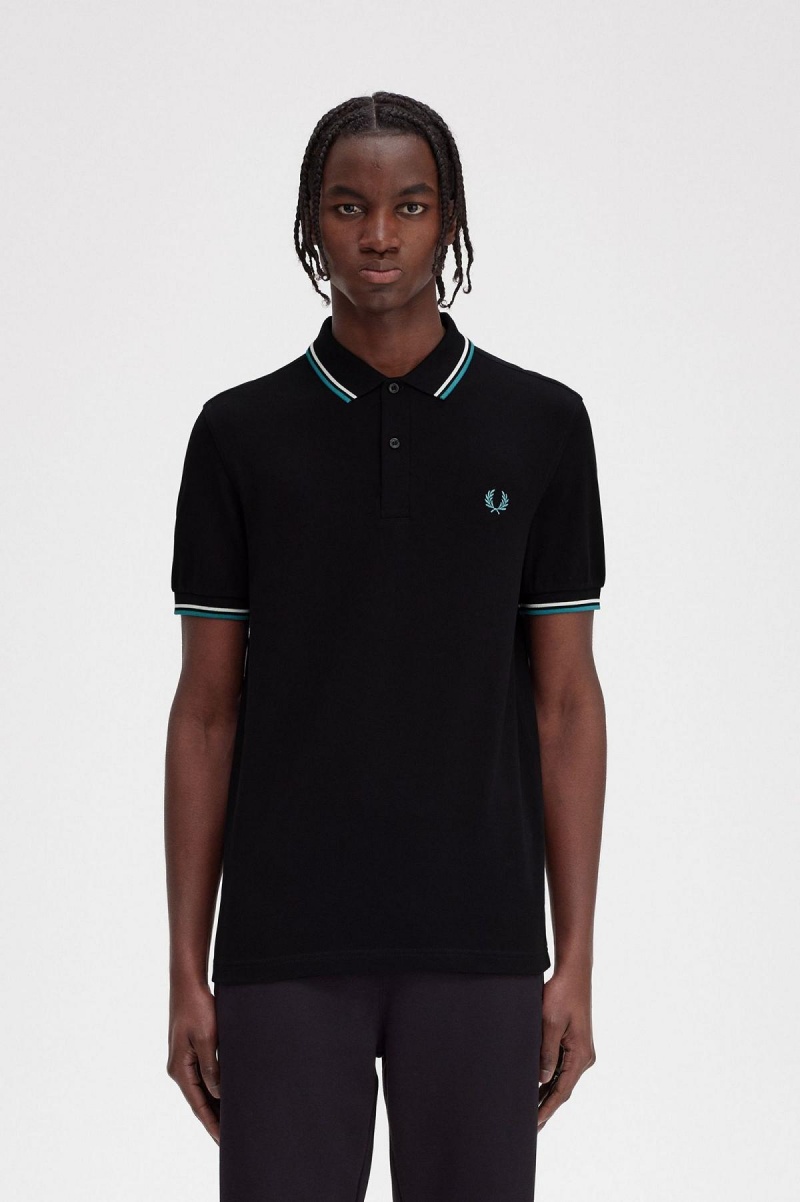 Fred Perry M3600 Fred Perry Shirt Herren Schwarz Tiefesmintfarben | FCHHY85143