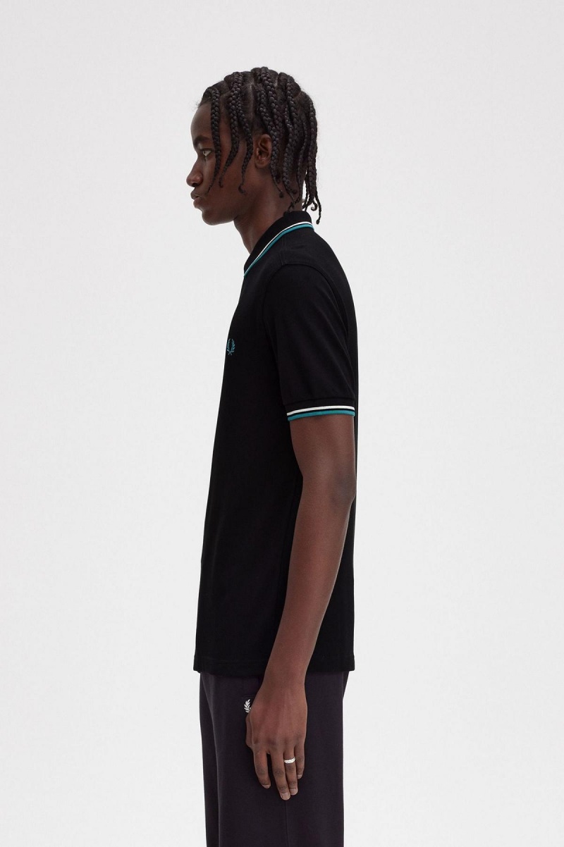 Fred Perry M3600 Fred Perry Shirt Herren Schwarz Tiefesmintfarben | FCHHY85143